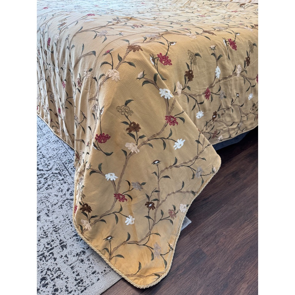 VTG Eastern Accents KING Duvet & Pillow Shams‎ Set Silk embroidered Floral Gold
